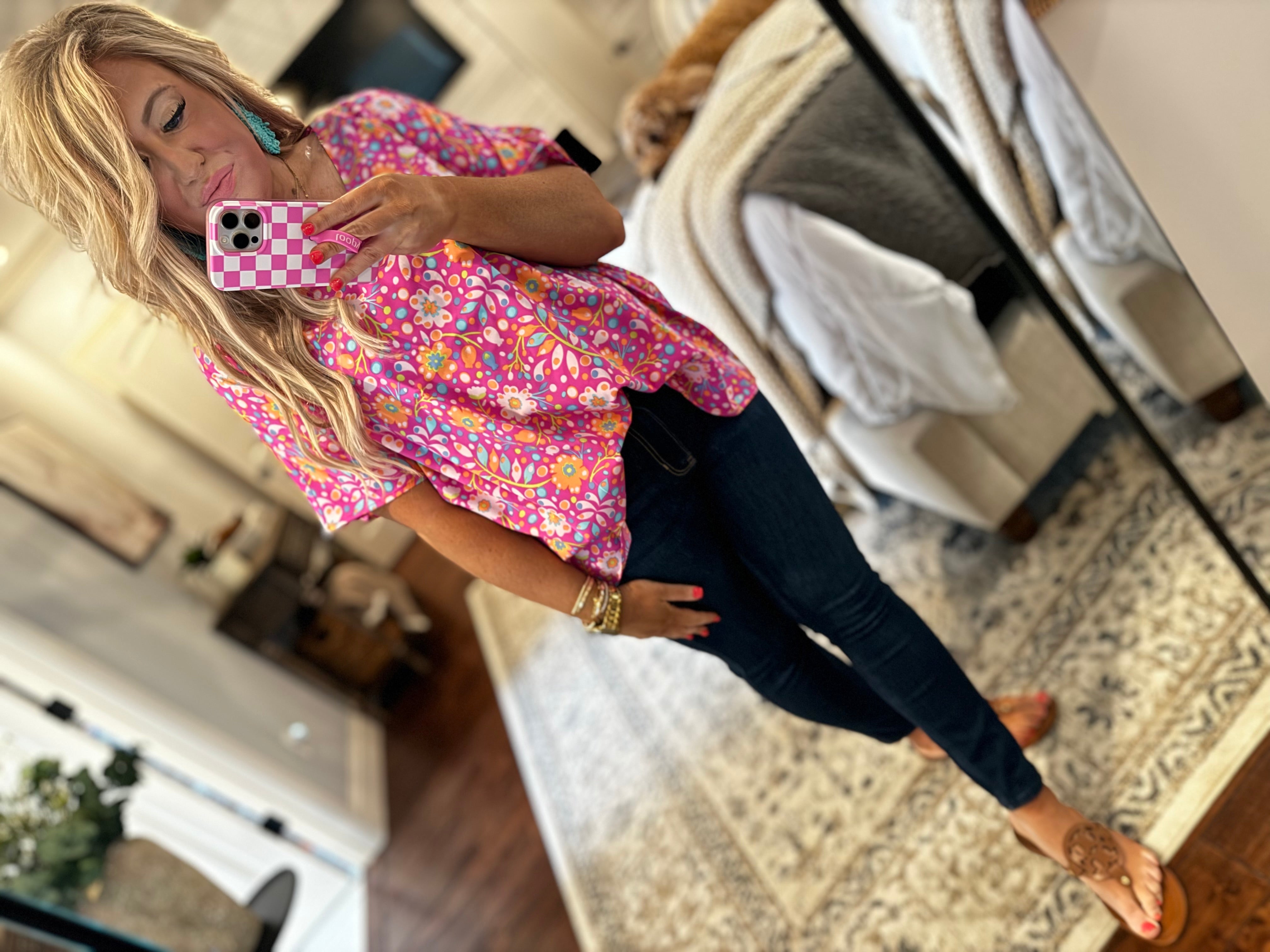 HOT PINK FLORAL TOP