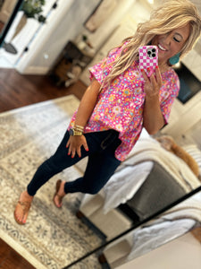 HOT PINK FLORAL TOP