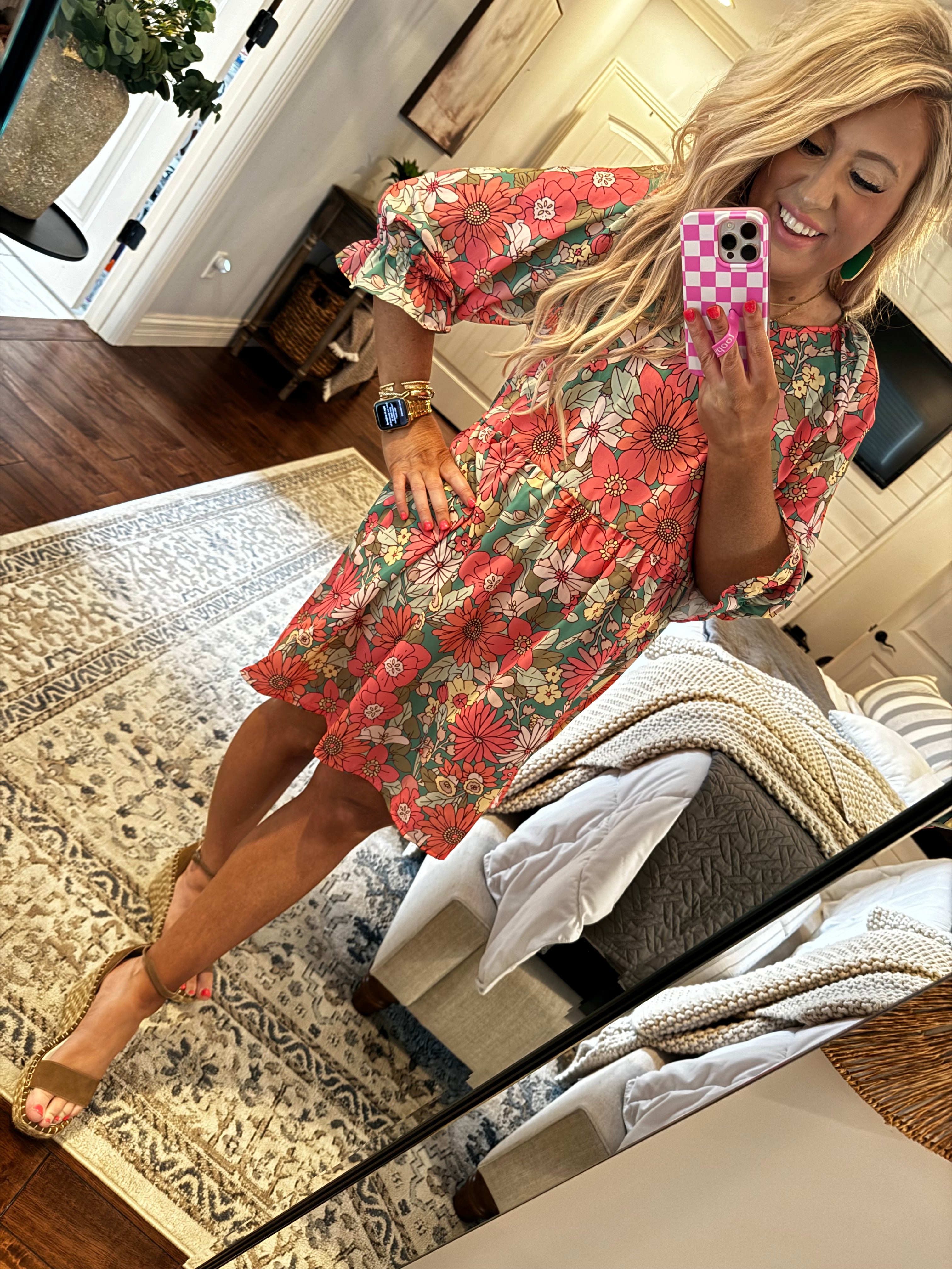 GREEN CORAL FLORAL DRESS