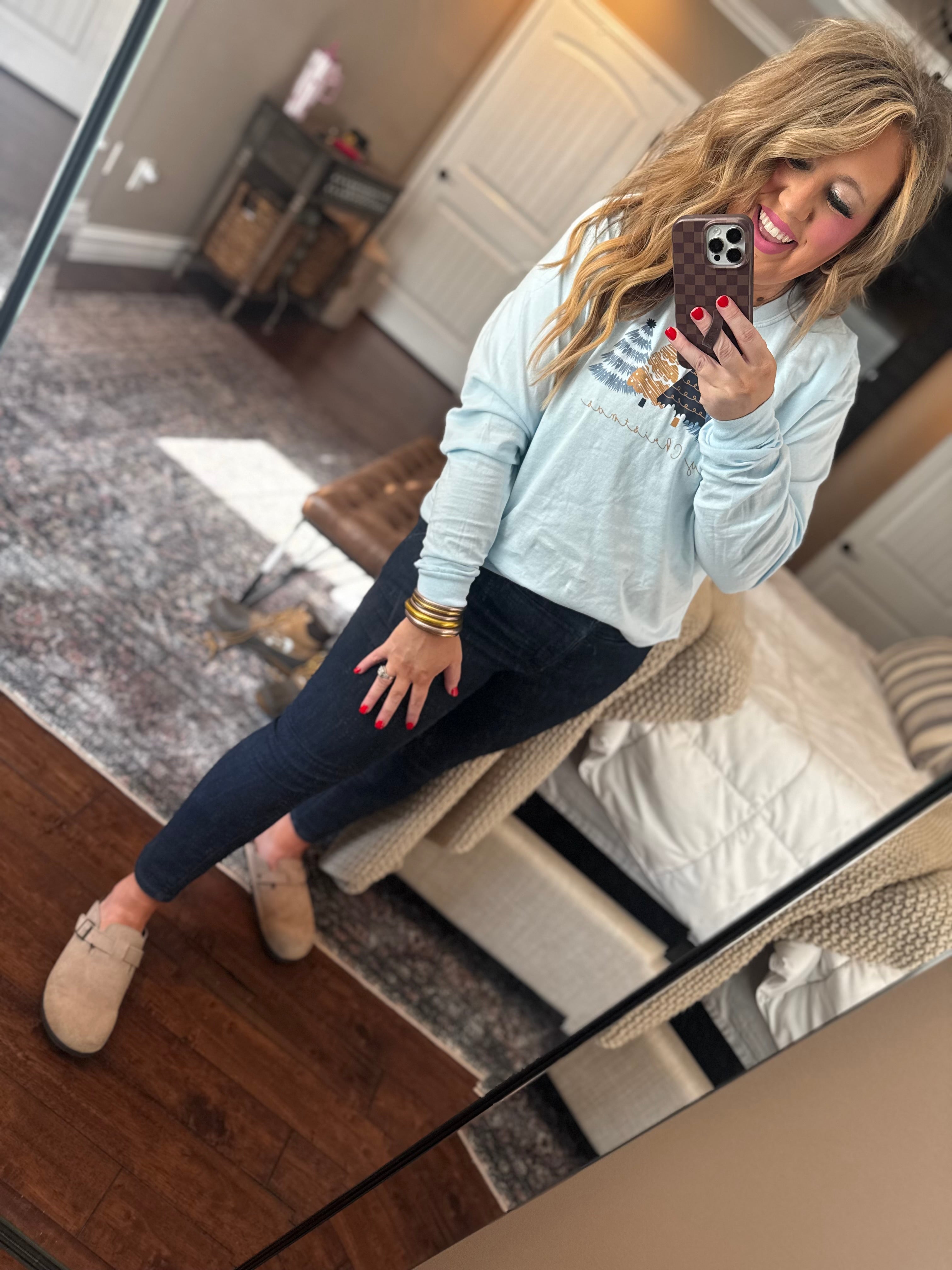 BLUE CHRISTMAS TREES LONG SLEEVE TEE R13