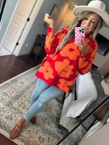 RED/ORANGE FLORAL SWEATER - 25I