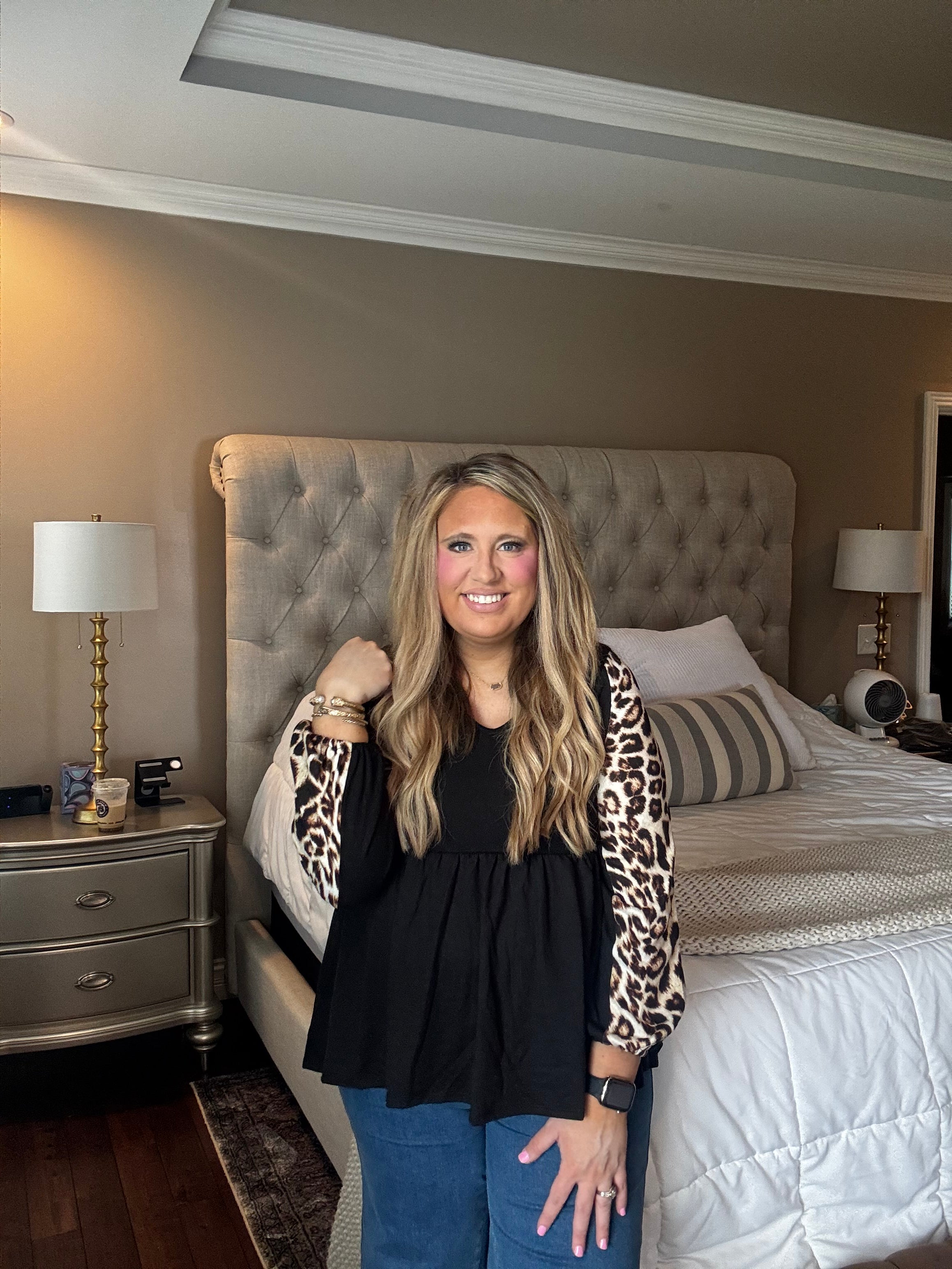 WB LEOPARD BLACK FLOWY TOP - K17