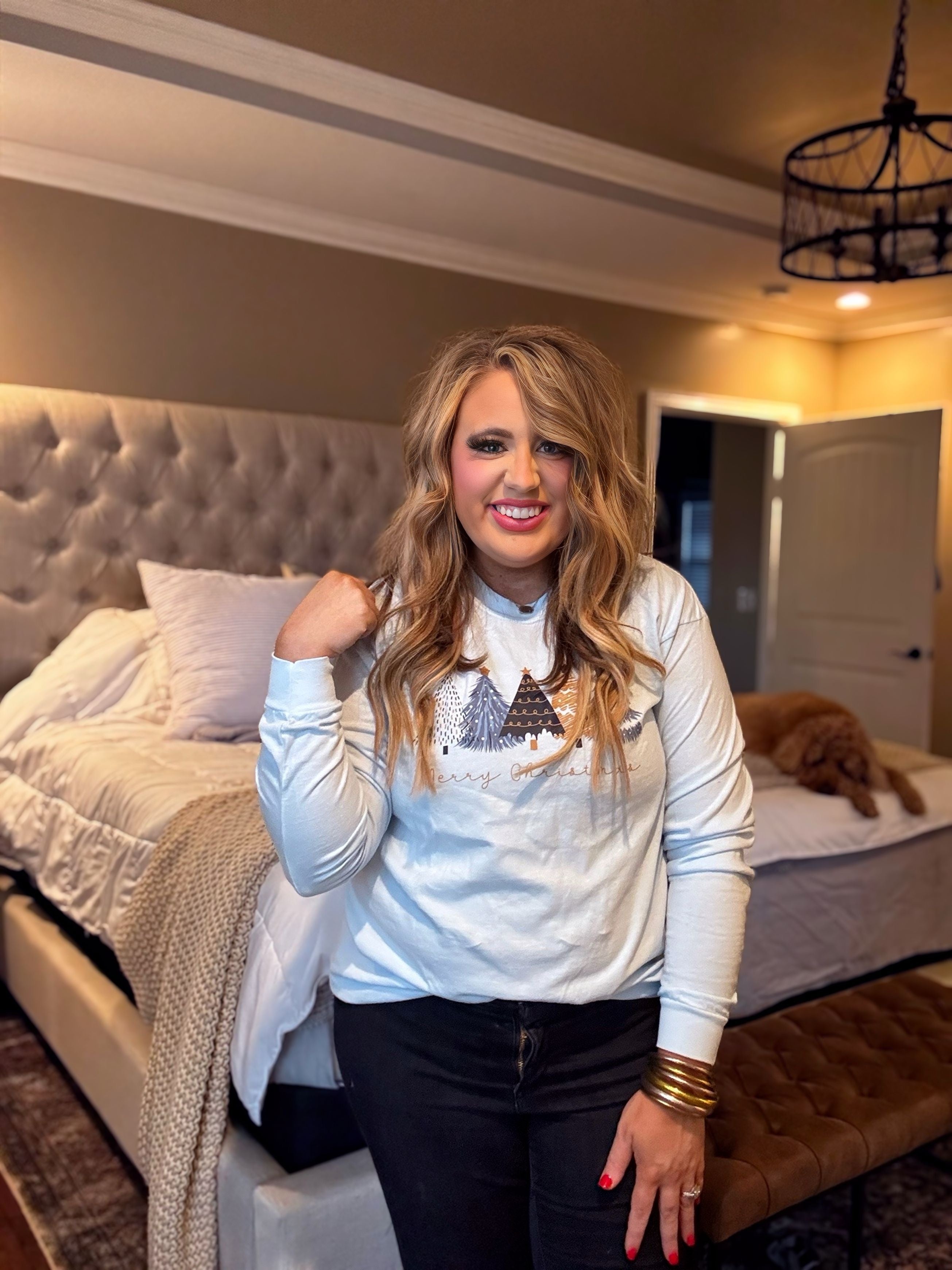 BLUE CHRISTMAS TREES LONG SLEEVE TEE R13