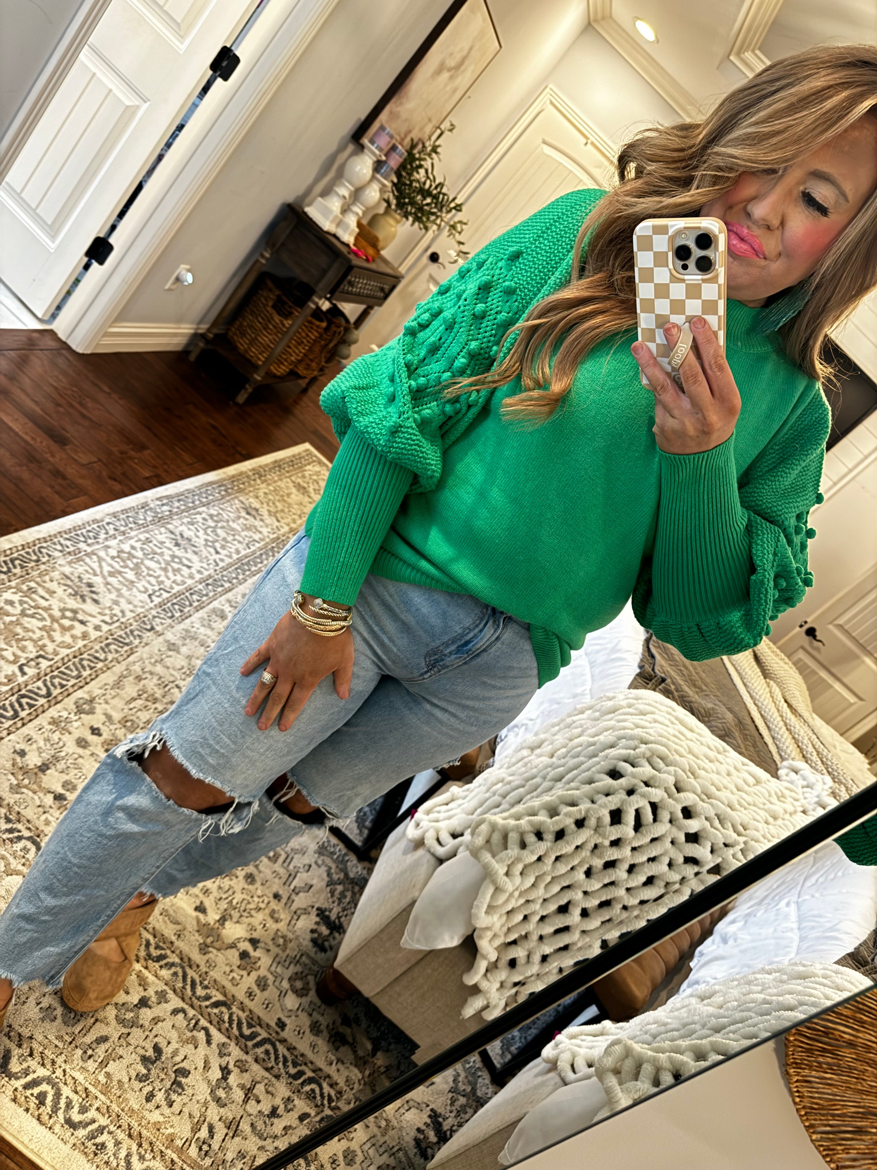 GREEN POM POM SWEATER 25W