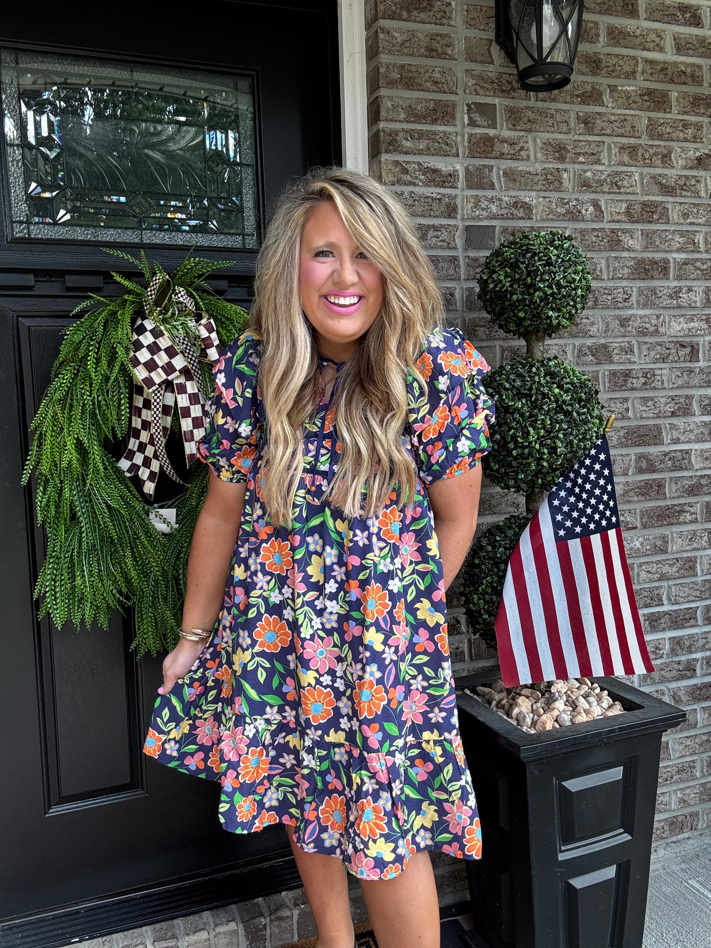 NAVY MULTI FLORAL DRESS K7