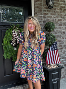 NAVY MULTI FLORAL DRESS K7