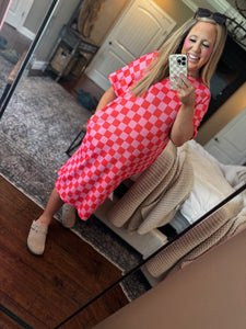 RED PINK CHECKERED DRESS L5