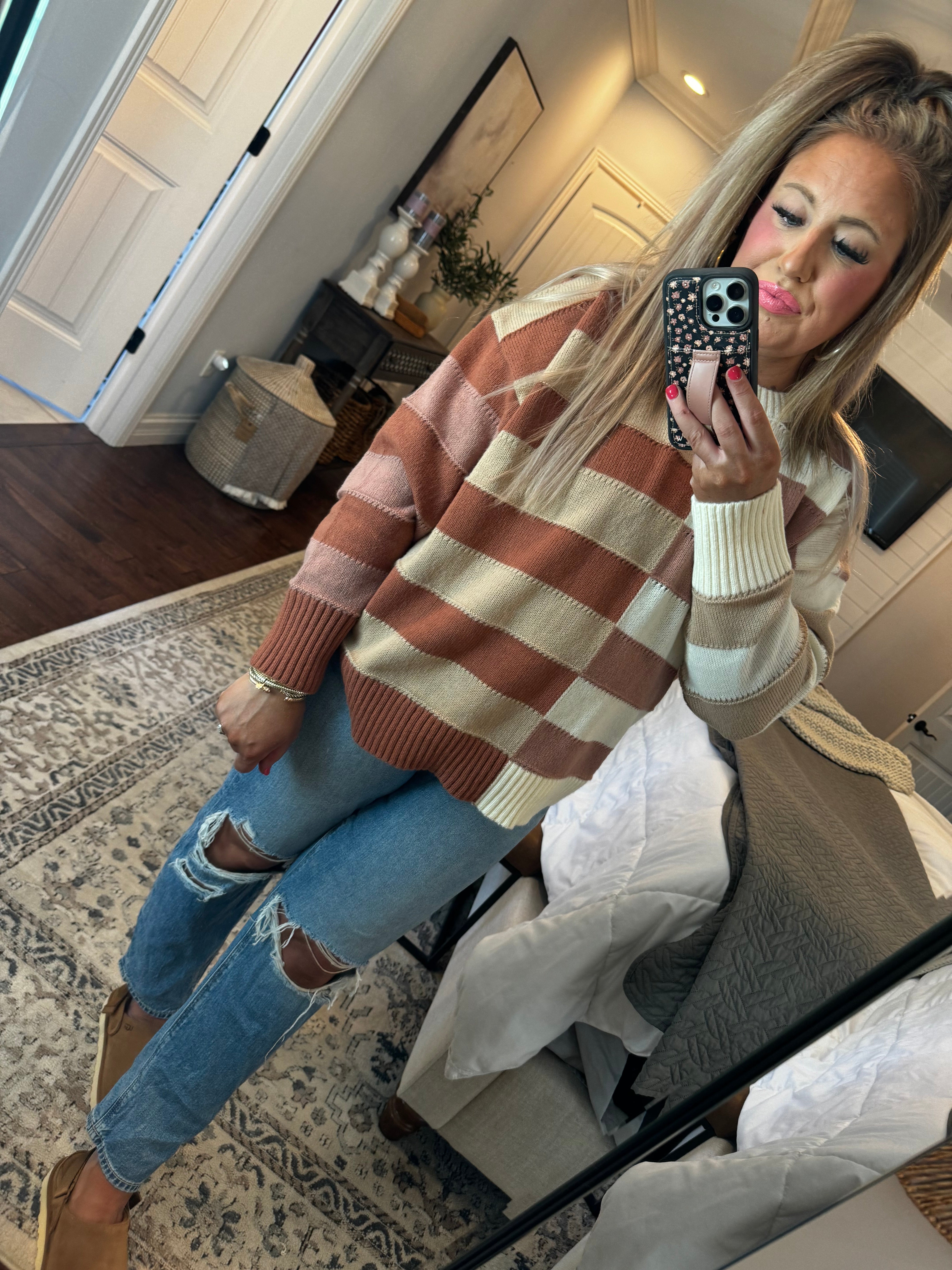 CREAM/BROWN MULTI STRIPE SWEATER T20