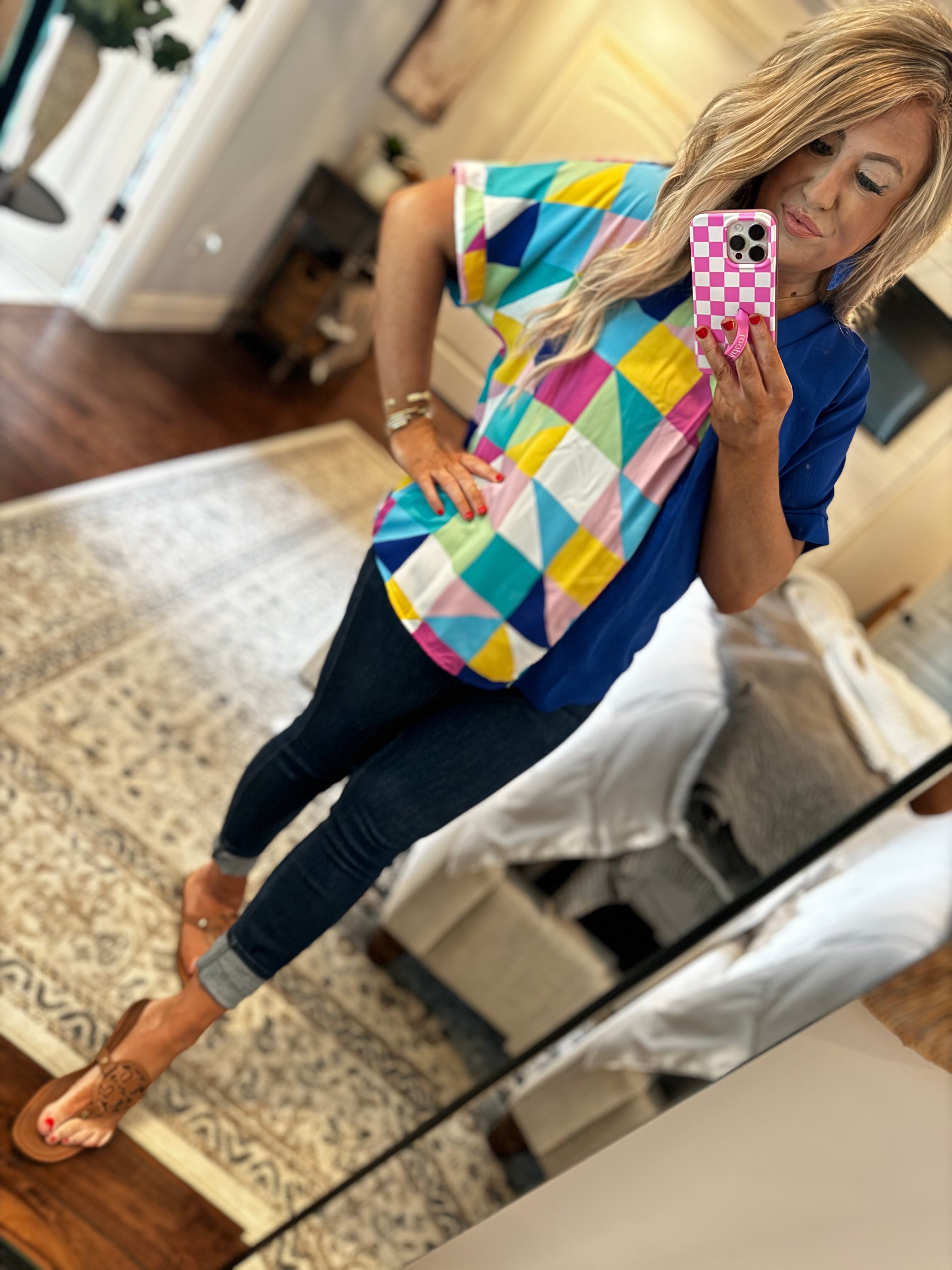 ROYAL BLUE GEOMETRIC TOP