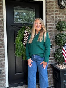 HUNTER GREEN HALF BOTTON SWEATER L16