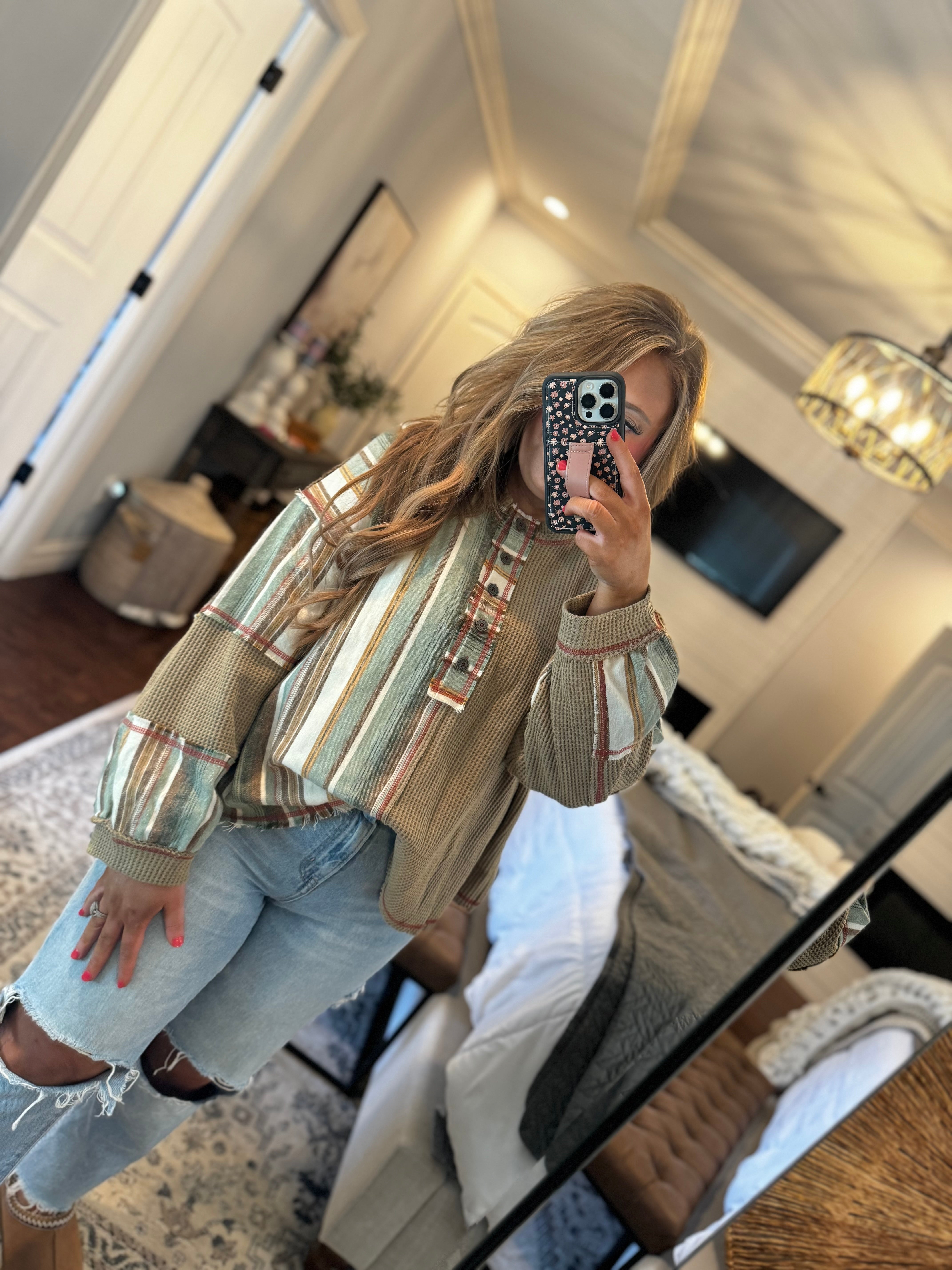 TAUPE STRIPE POL TOP 16S