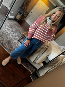 MAUVE WHITE STRIPE SWEATER L 6