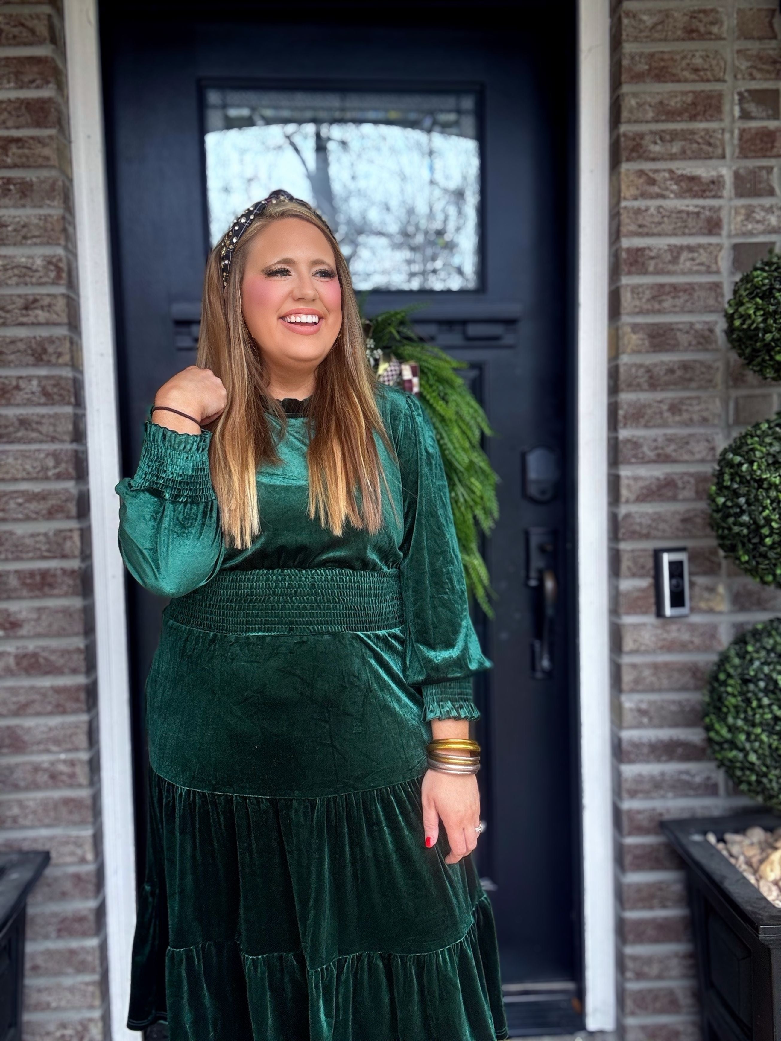 DOORBUSTER HUNTER GREEN VELVET DRESS S17