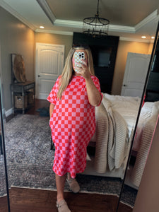 RED PINK CHECKERED DRESS L5
