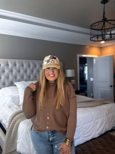 BROWN RIBBED LONG SLEEVE TOP 21N