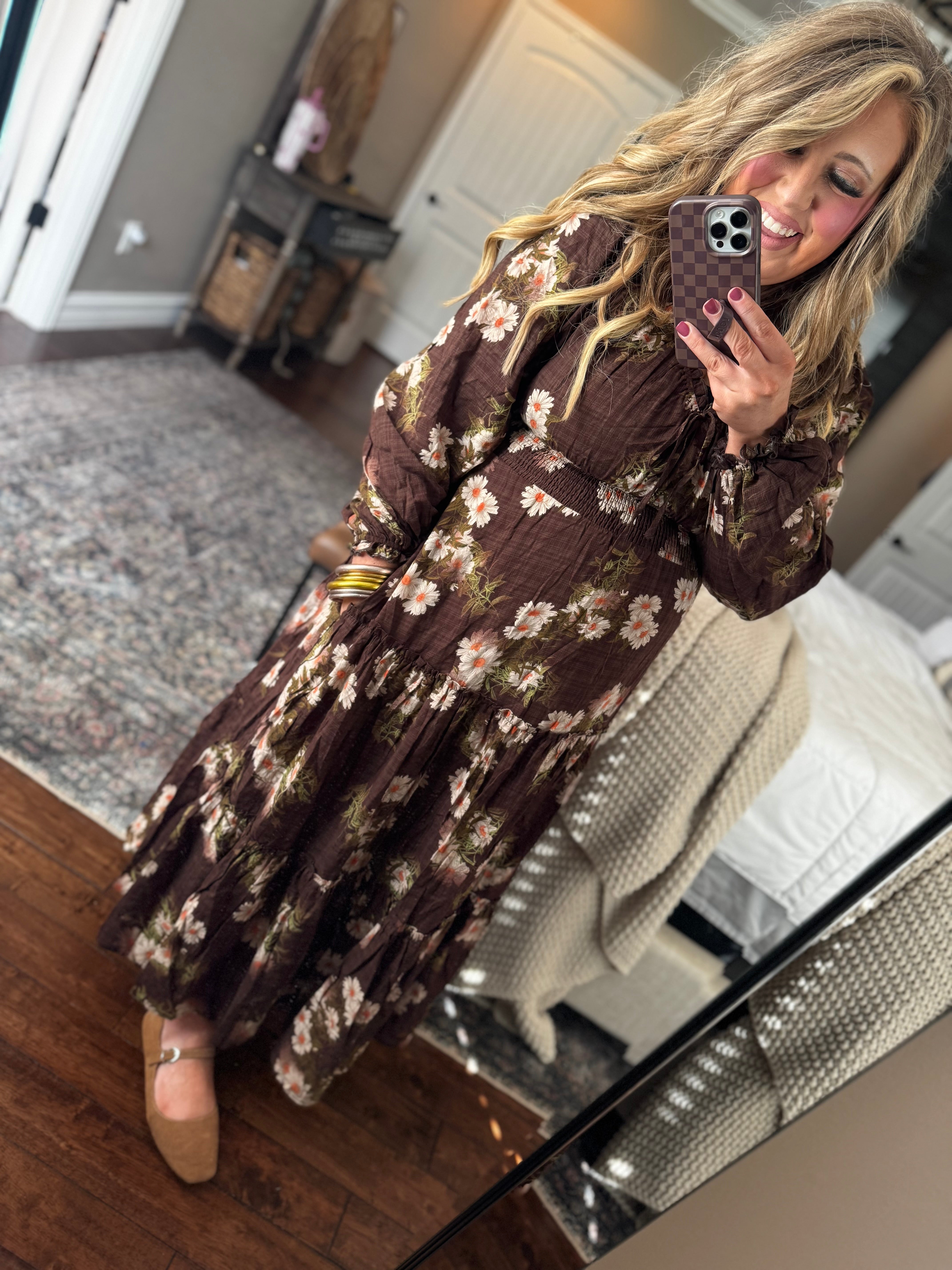 BROWN FLORAL DRESS Q12