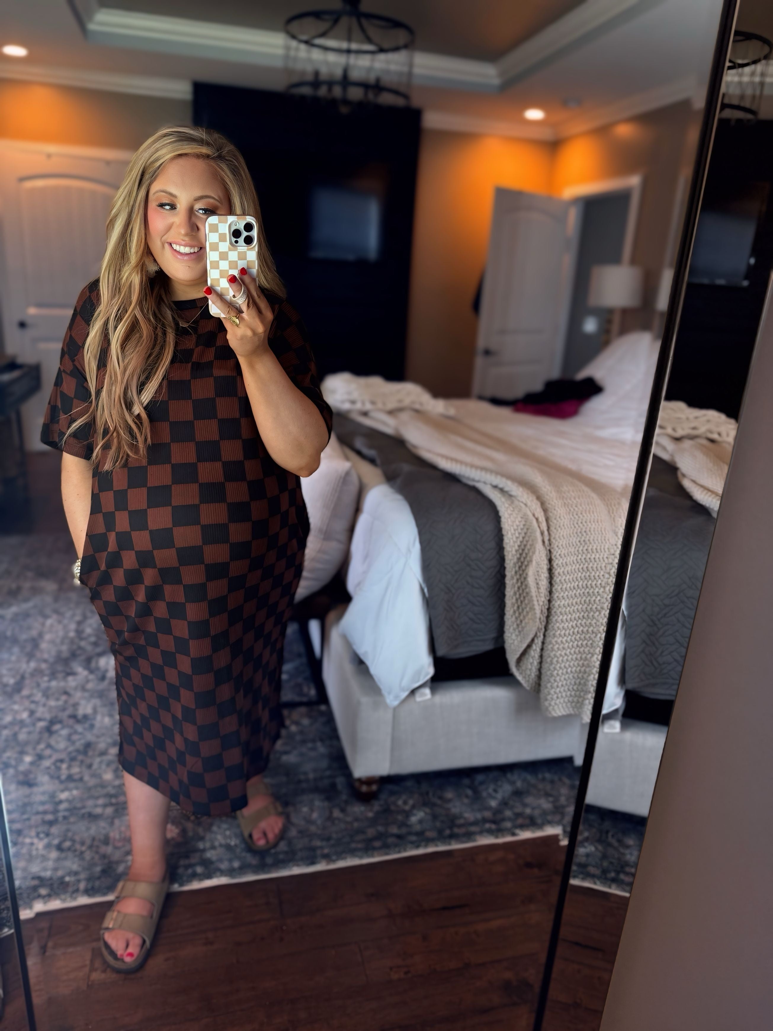 BROWN BLACK CHECKED DRESS J7