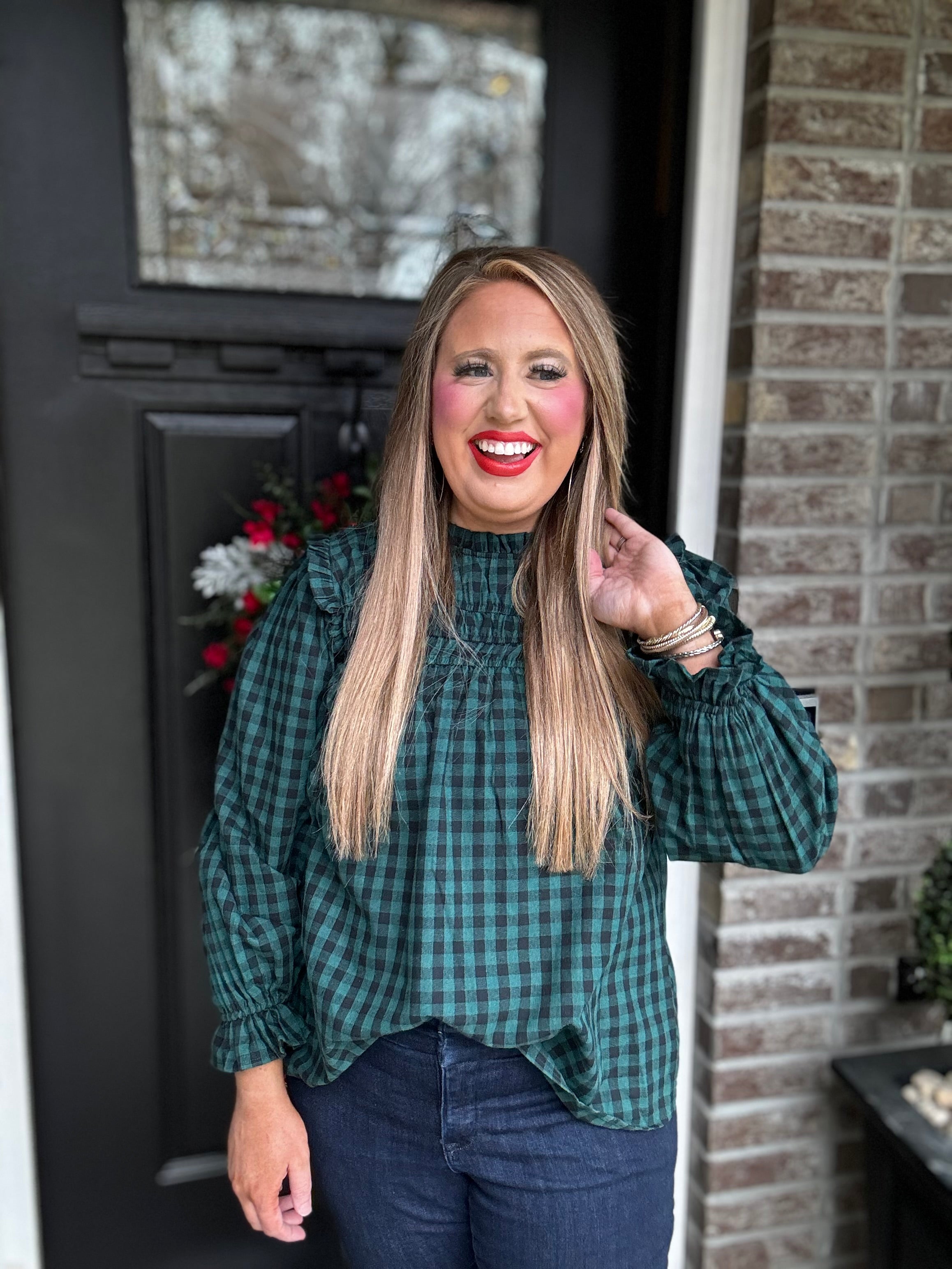 HUNTER GREEN PLAID TOP 7V