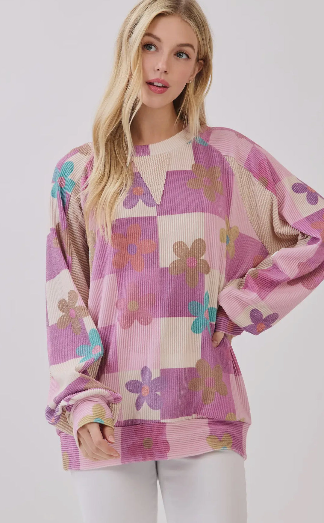 PURPLE / BEIGE FLORAL  PULLOVER  N17