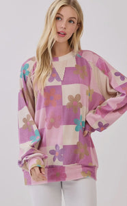 PURPLE / BEIGE FLORAL  PULLOVER  N17