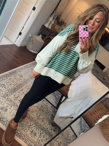 GREEN/IVORY HALF ZIP PULLOVER- Q1