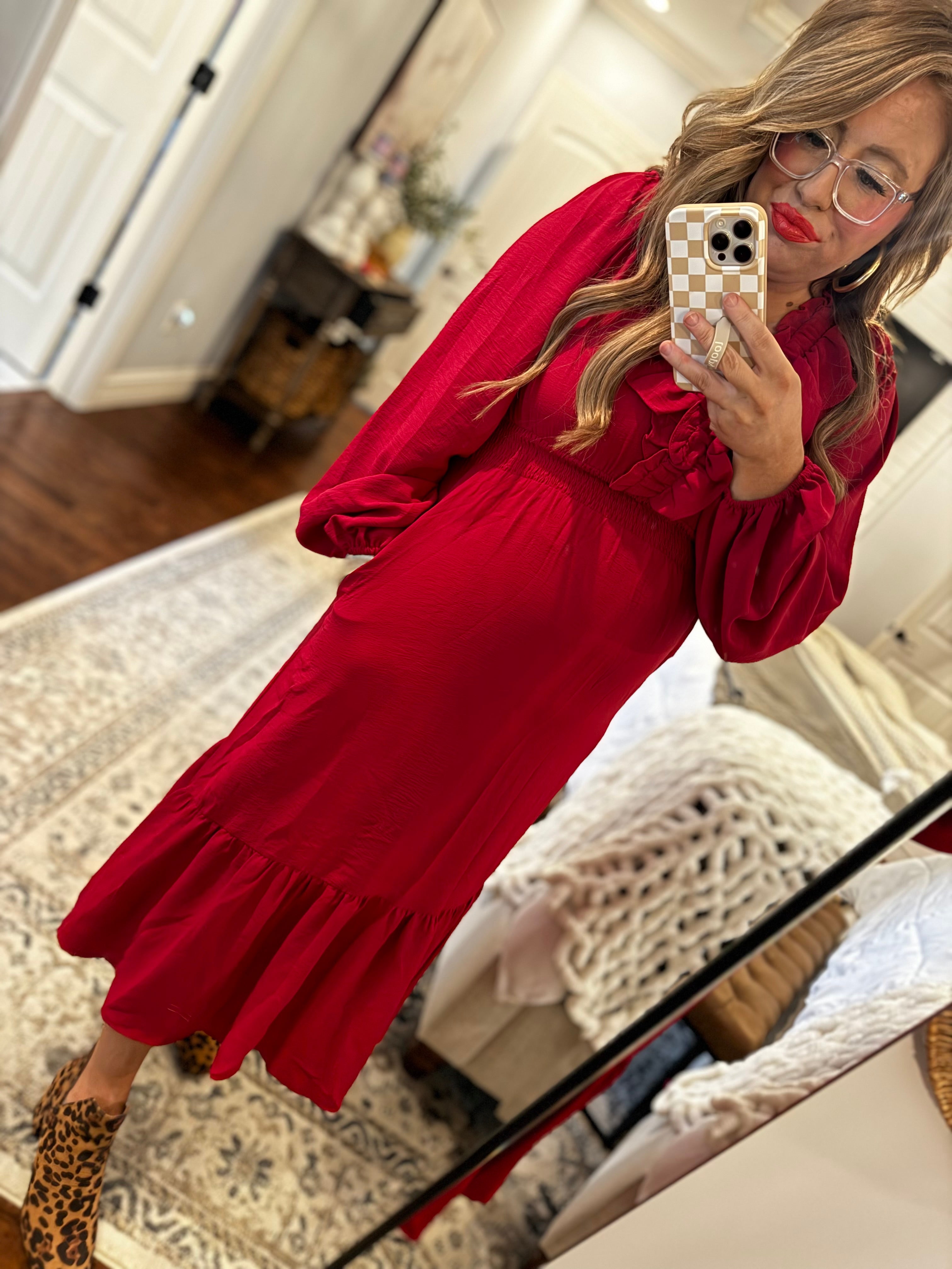 RUBY RED RUFFLED DRESS 26W