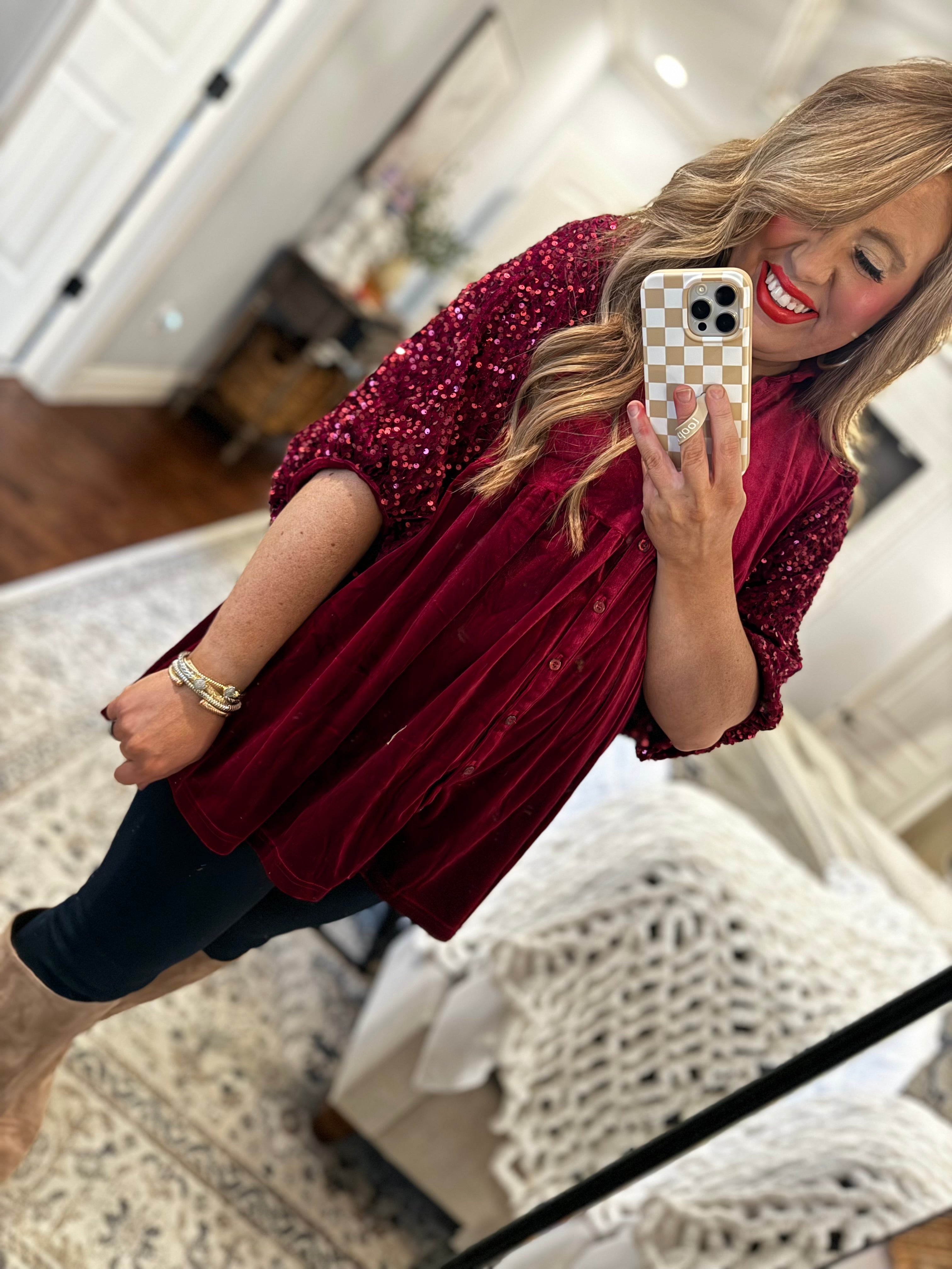 WINE SEQUIN TUNIC 12W