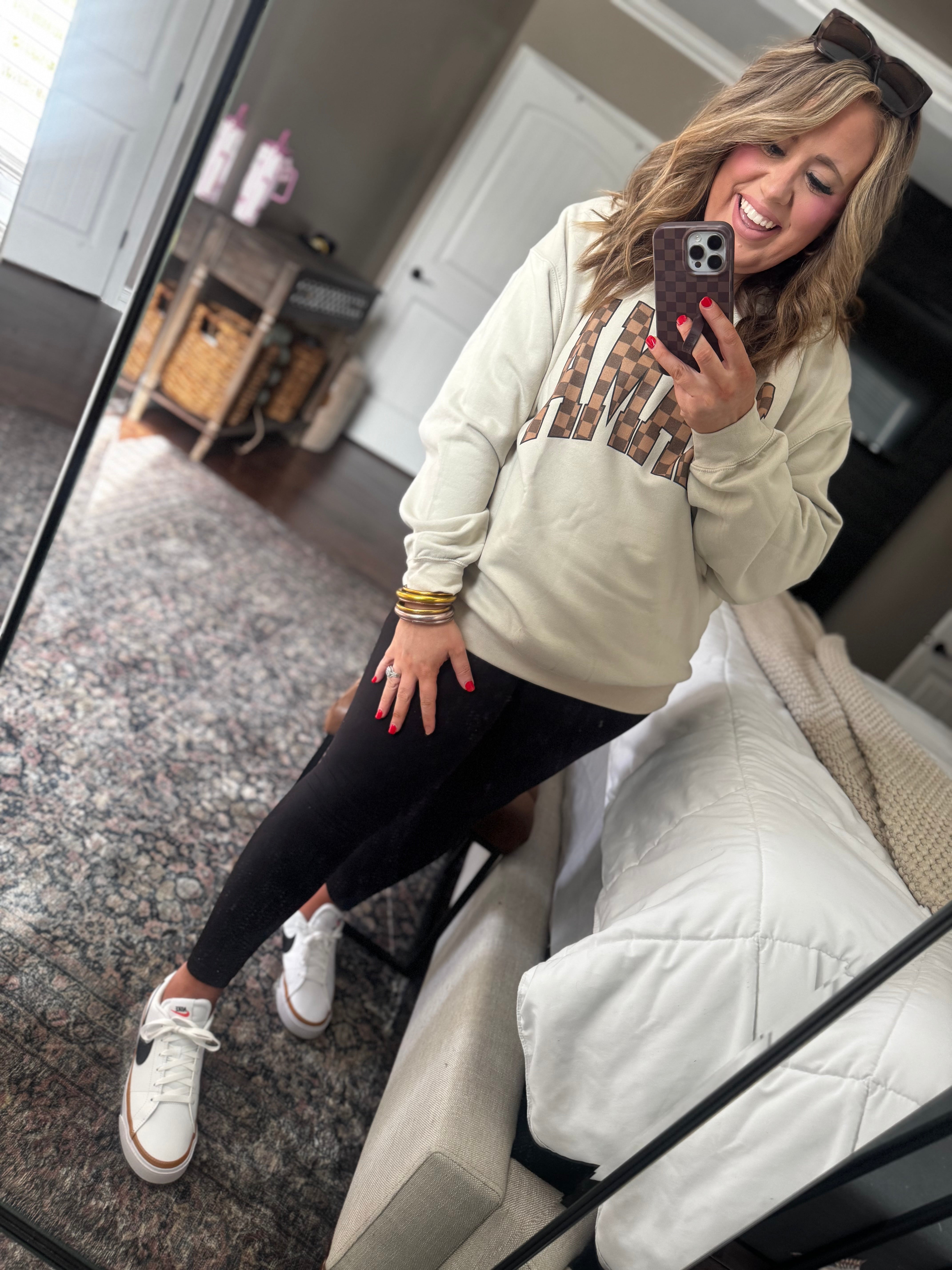 BEIGE MAMA CHECKED SWEATSHIRT S7