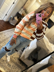 BROWN PEACH STRIPE PULLOVER P22