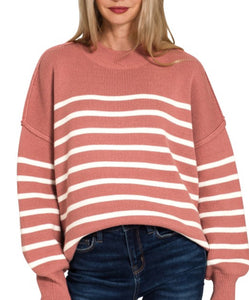 MAUVE WHITE STRIPE SWEATER L 6