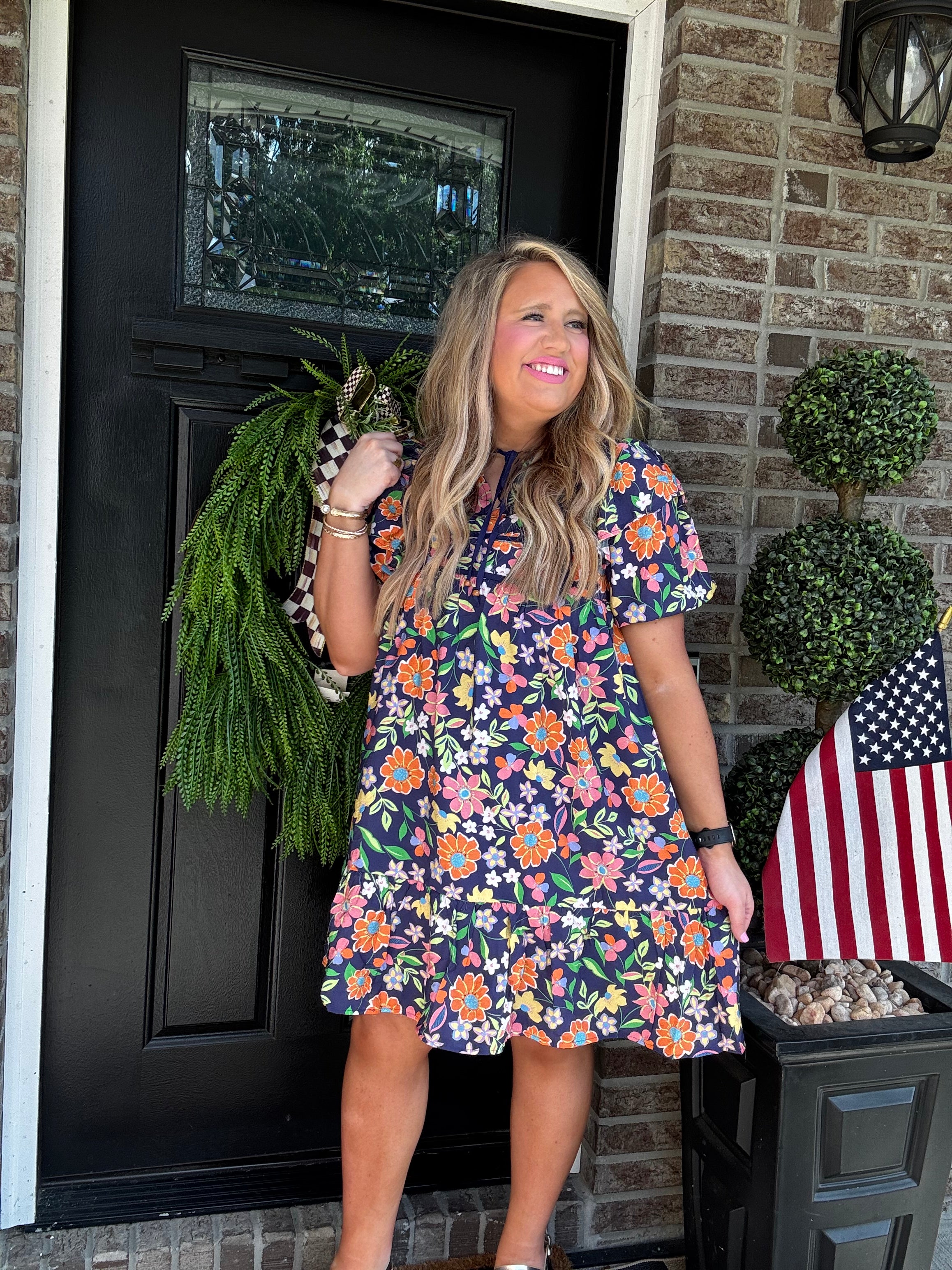 NAVY MULTI FLORAL DRESS K7