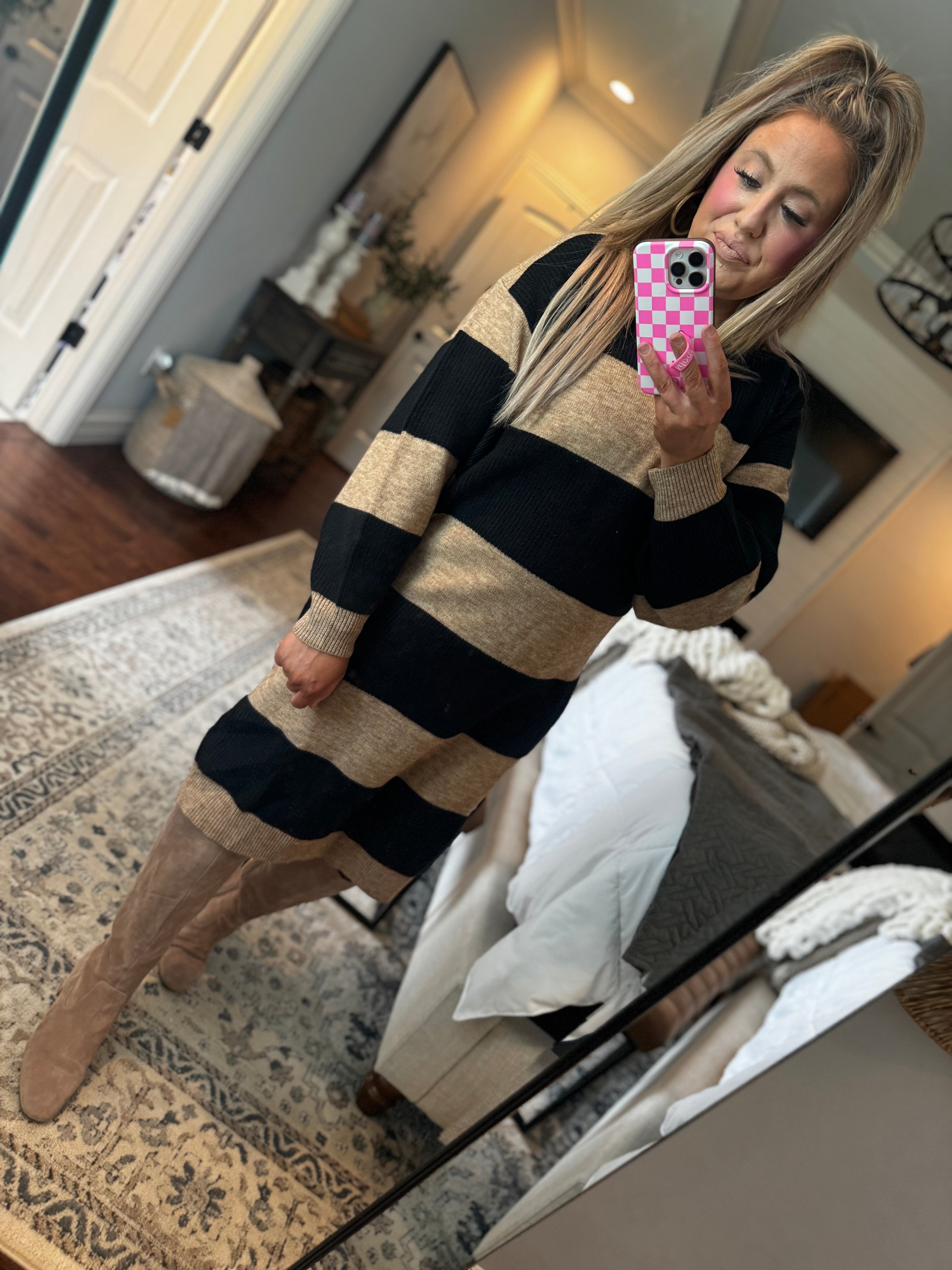 BLACK/OATMEAL SWEATER DRESS- 23N