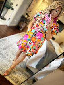 MULTI ORANGE/ PINK/ BLACK FLORAL DRESS