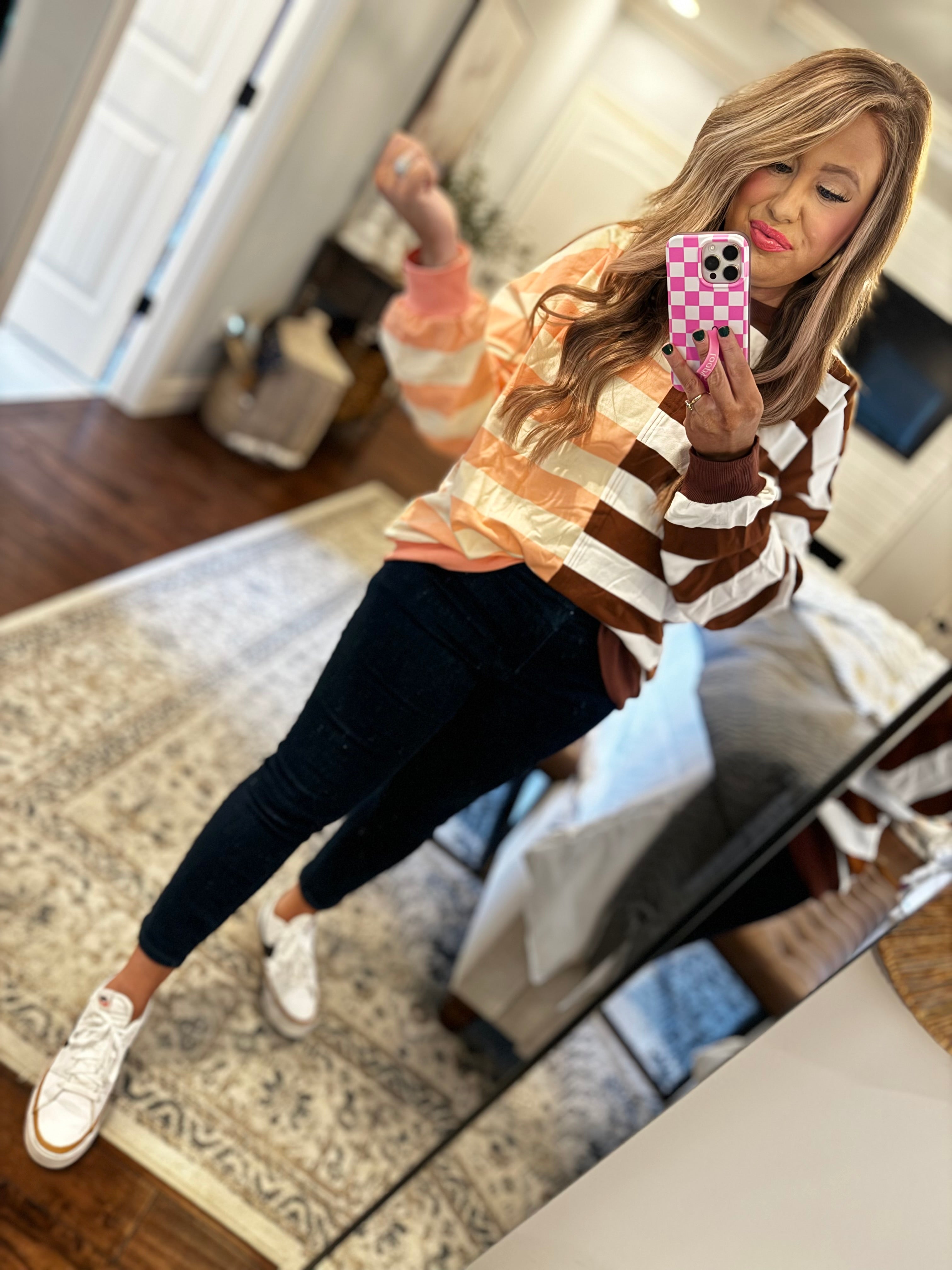 BROWN PEACH STRIPE PULLOVER P22