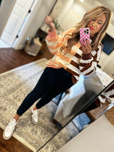 BROWN PEACH STRIPE PULLOVER P22