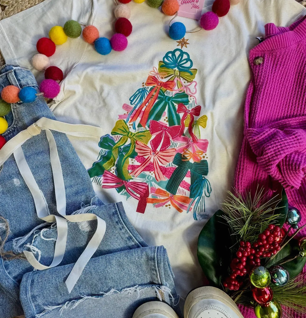 BOW CHRISTMAS TOP SHORT SLEEVE R34