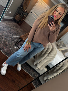 BROWN RIBBED LONG SLEEVE TOP 21N