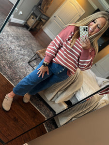 MAUVE WHITE STRIPE SWEATER L 6