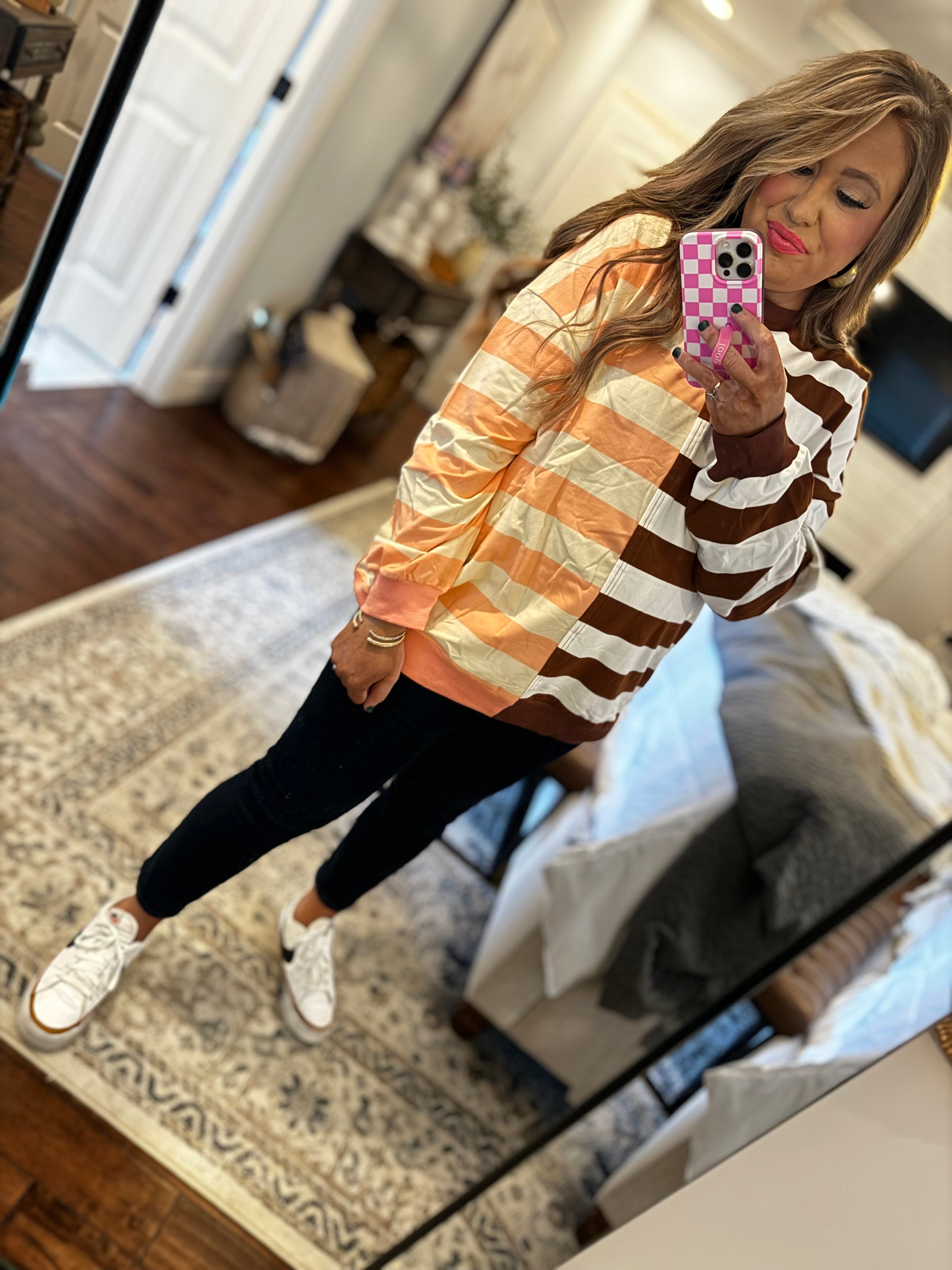 BROWN PEACH STRIPE PULLOVER P22