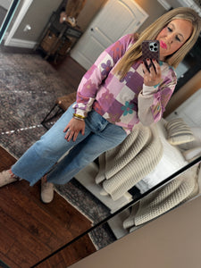 PURPLE / BEIGE FLORAL  PULLOVER  N17
