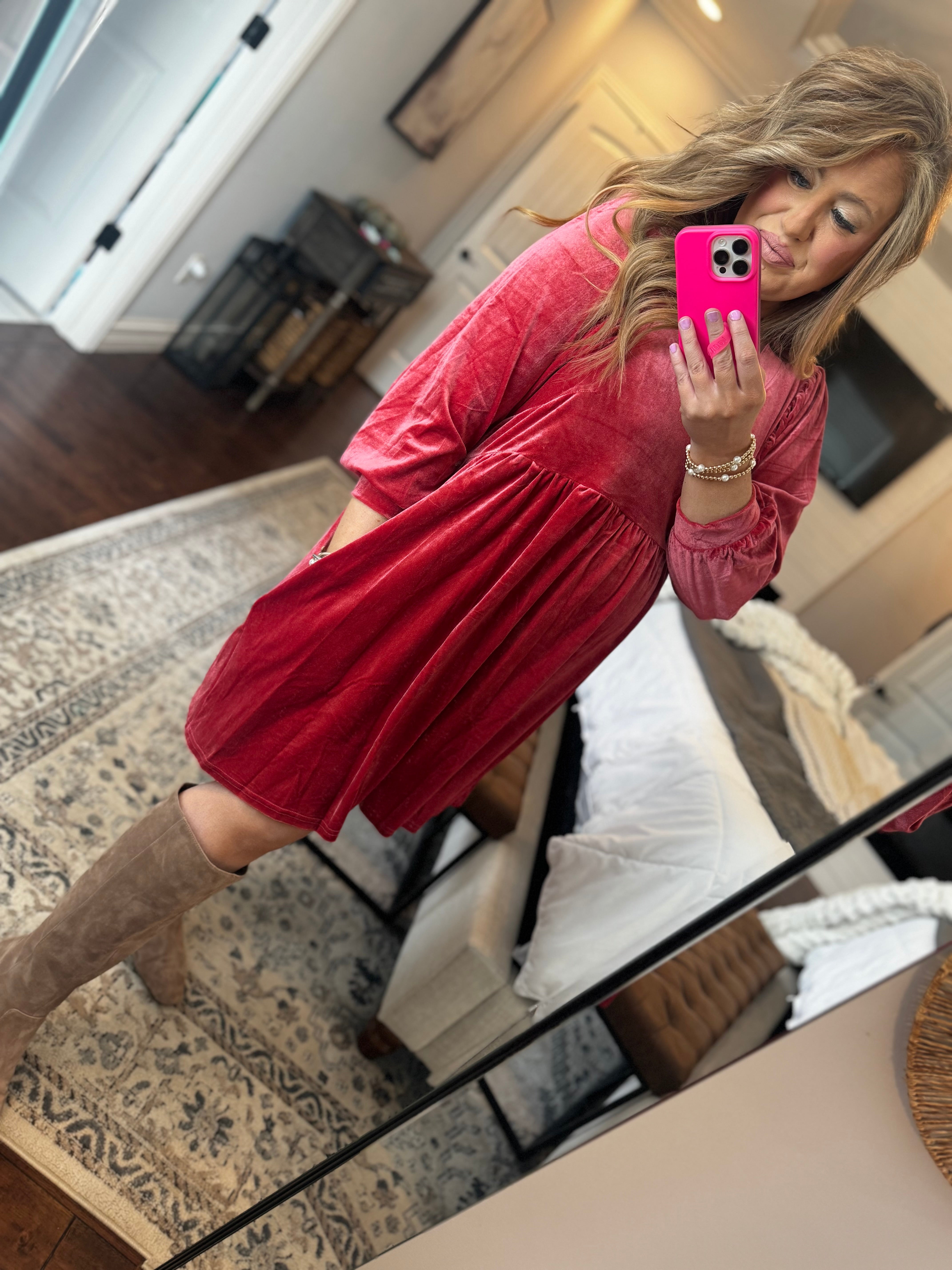 LIPSTICK PINK VELOUR DRESS 4B