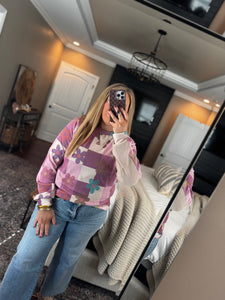 PURPLE / BEIGE FLORAL  PULLOVER  N17