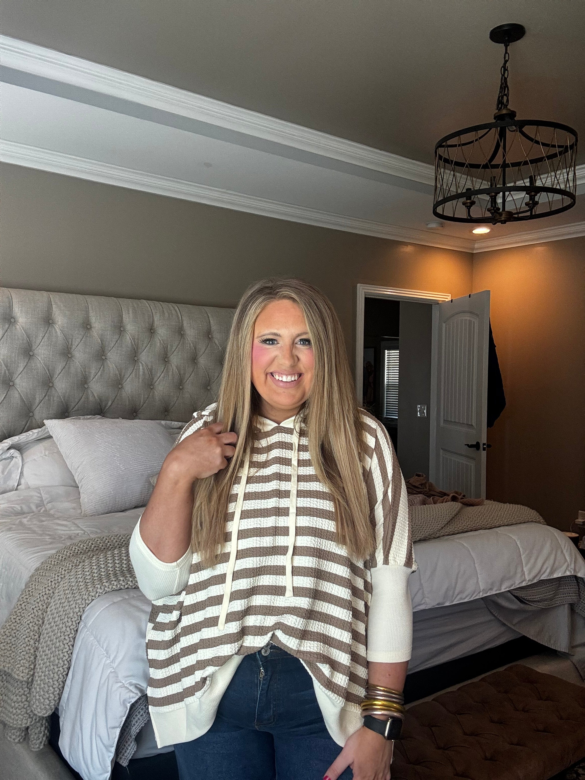 EASEL MOCHA STRIPED HOODIE TOP O 3