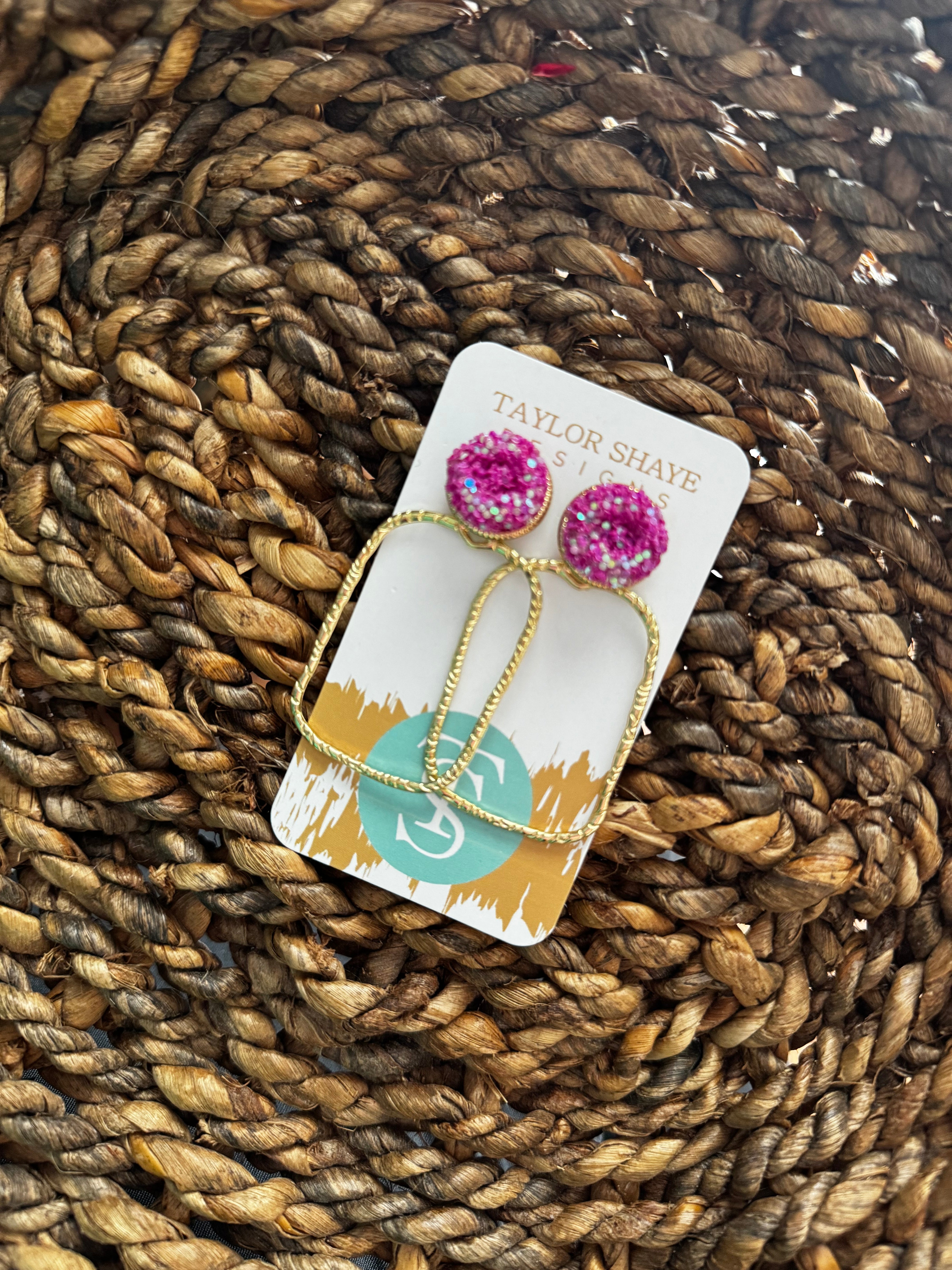 Gold pink earrings