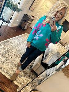 TURQUOISE FLORAL SWEATER