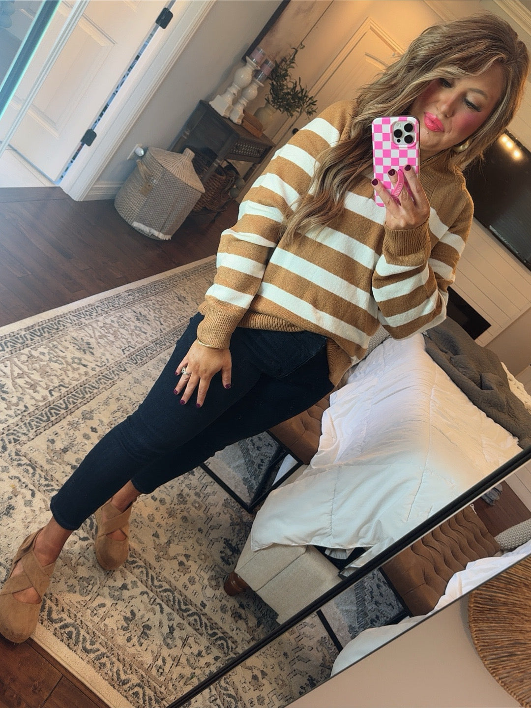 LATTE STRIPE HALF ZIP SWEATER Q12