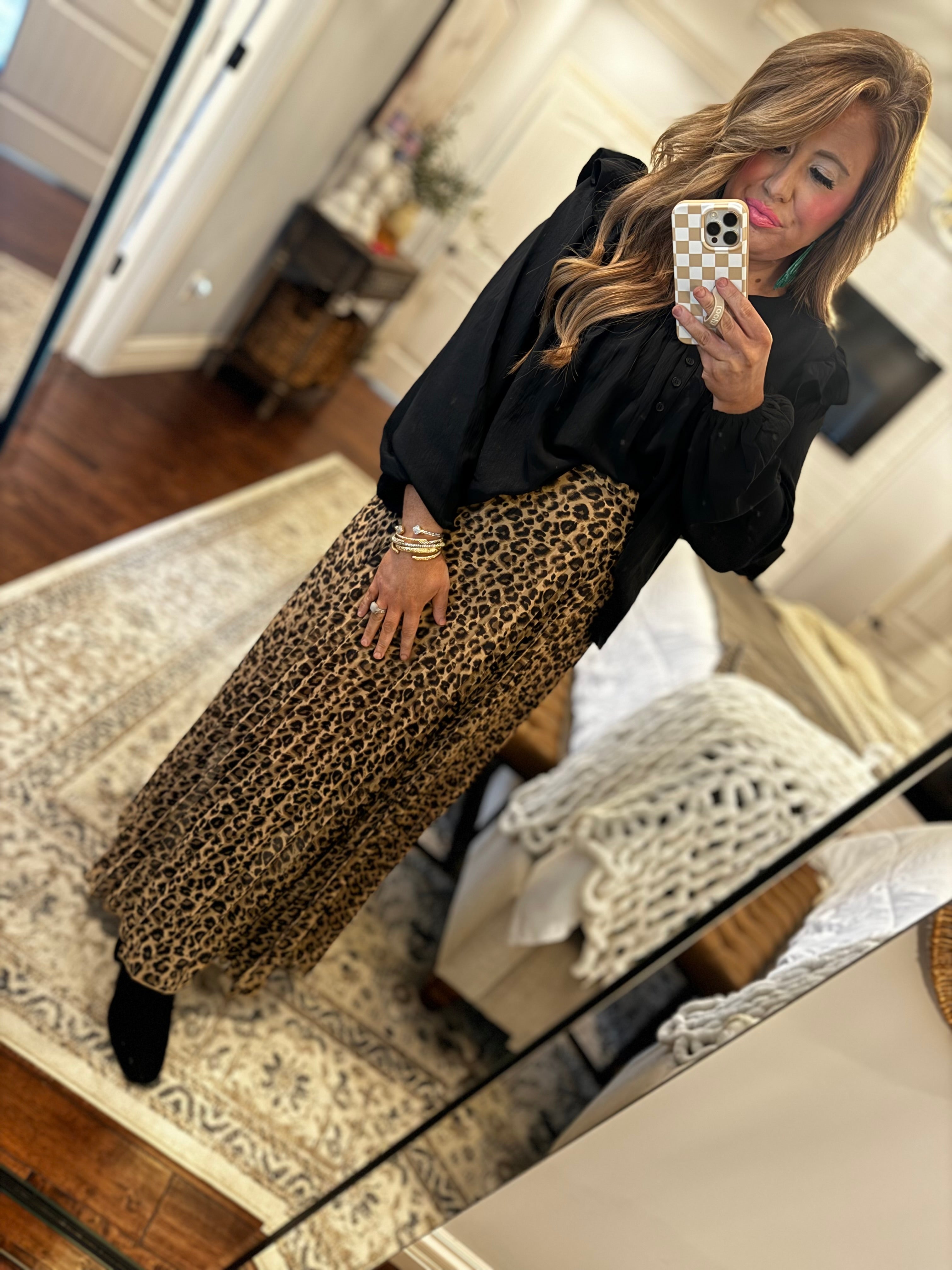 LEOPARD PLEATED SKIRT 32W