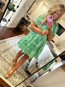 GREEN HALF BUTTON DRESS