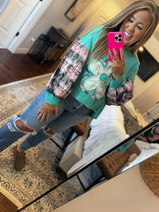 MINT GREEN FLORAL POL TOP 9A