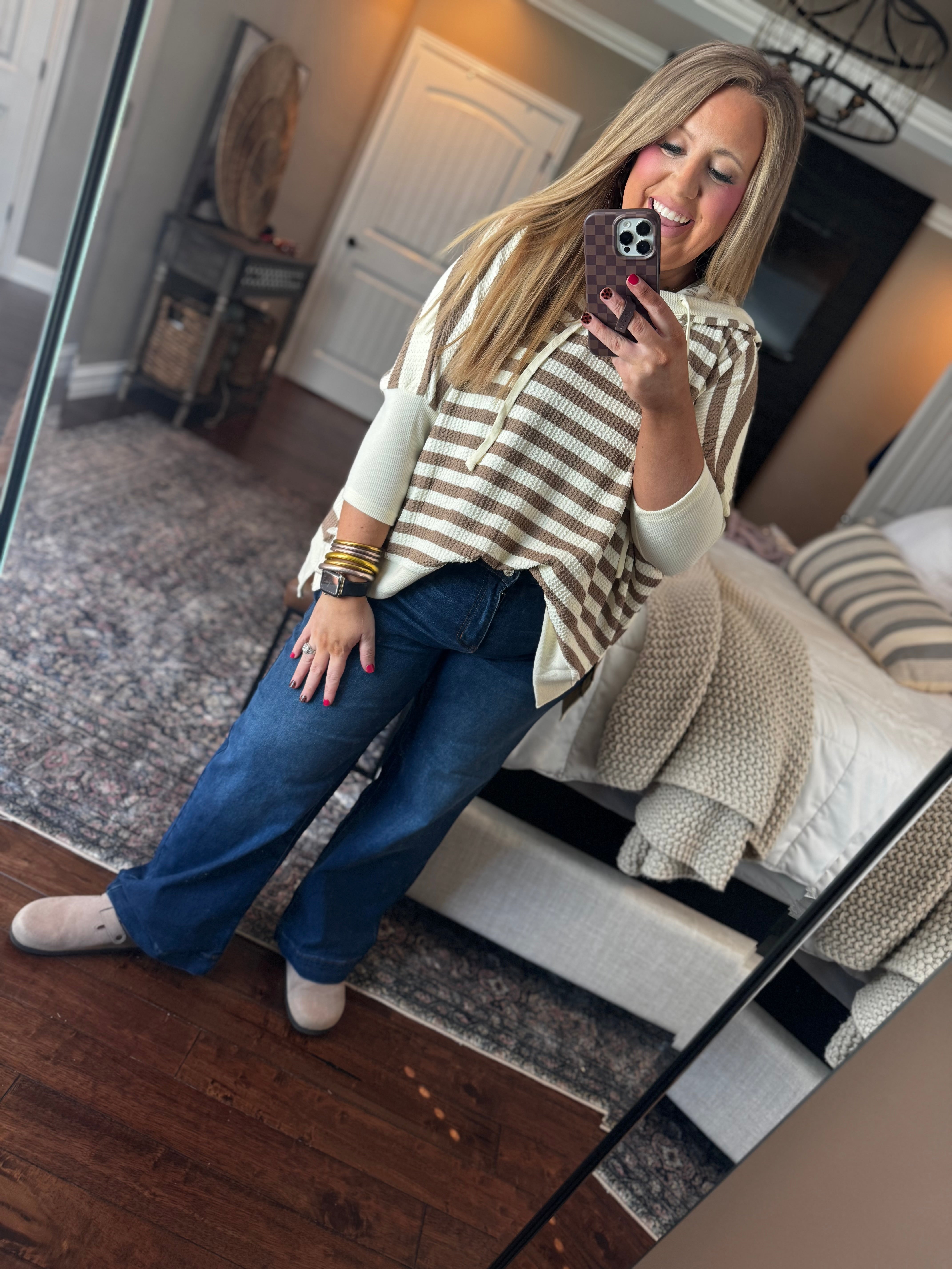 EASEL MOCHA STRIPED HOODIE TOP O 3